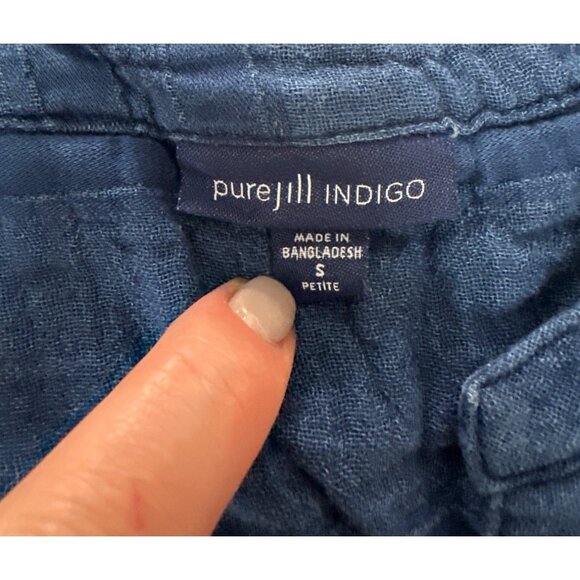 Pure Jill Indigo Blue Blouse 100% Cotton Button Front Petite S - Picture 5 of 8